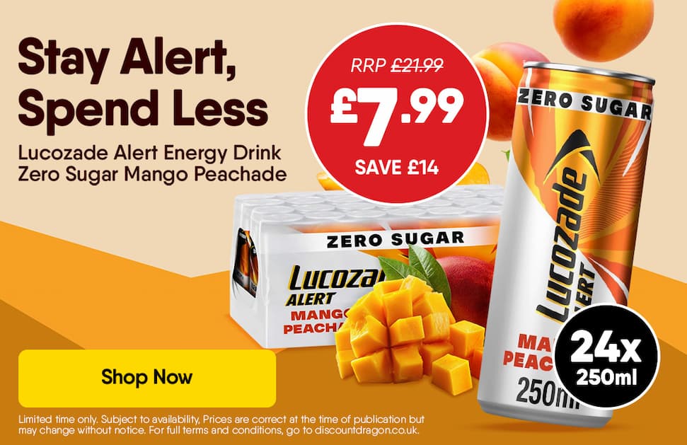 Lucozade Alert Energy Drink Zero Sugar Mango Peachade