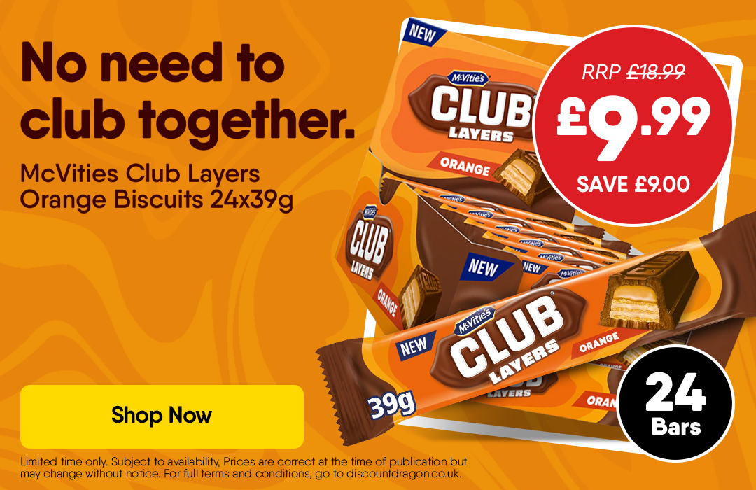 24 x 39g Bars Mcvities Club Layers Orange Chocolate Bars Wafer Biscuit 24 x 39g Bars