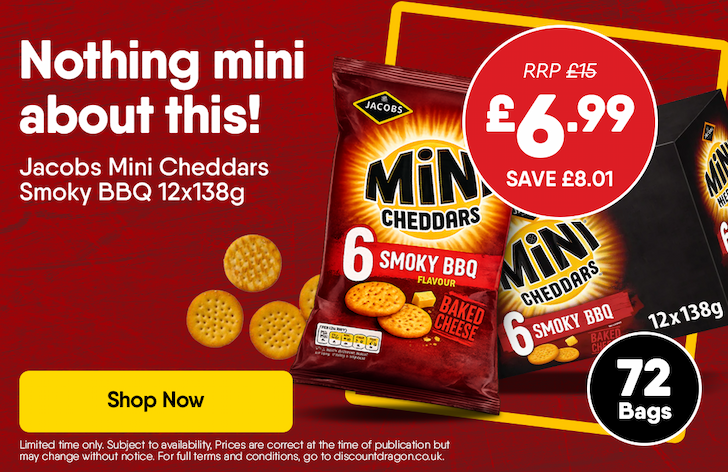 Case Jacobs Mini Cheddars Smoky BBQ 12 x 138g