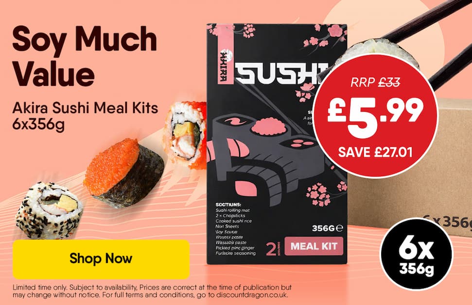6 x Akira Sushi Meal Kits - 356g - 5.99