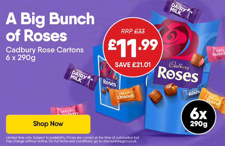 6 x 290g Cadbury Roses Cartons - 11.99