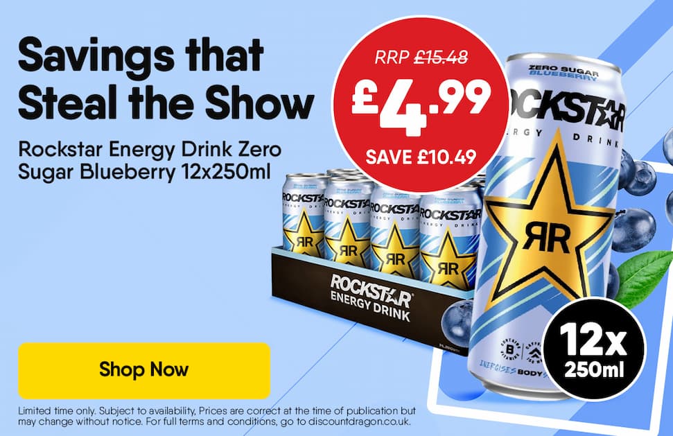 12 x 250ml Rockstar Energy Drink Zero Sugar Blueberry Flavour