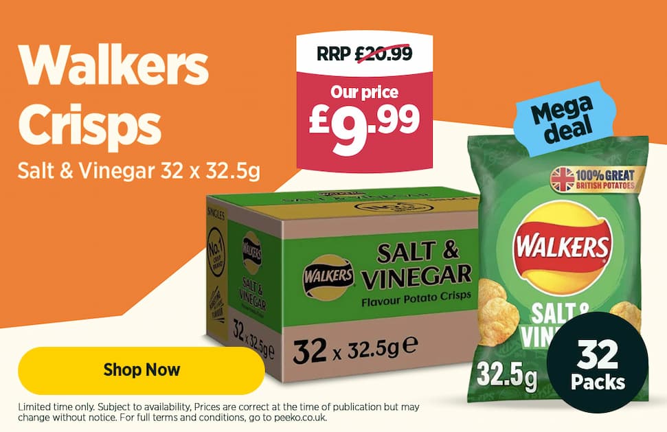 Walkers Crisps Salt & Vinegar 32 x 32.5g