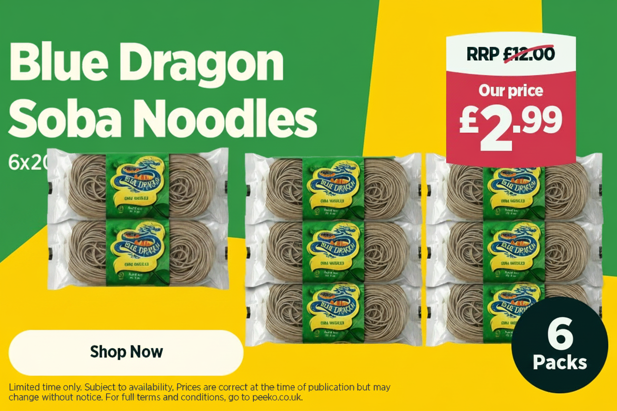 Blue Dragon Soba Noodles, 6 packs for £2.99.