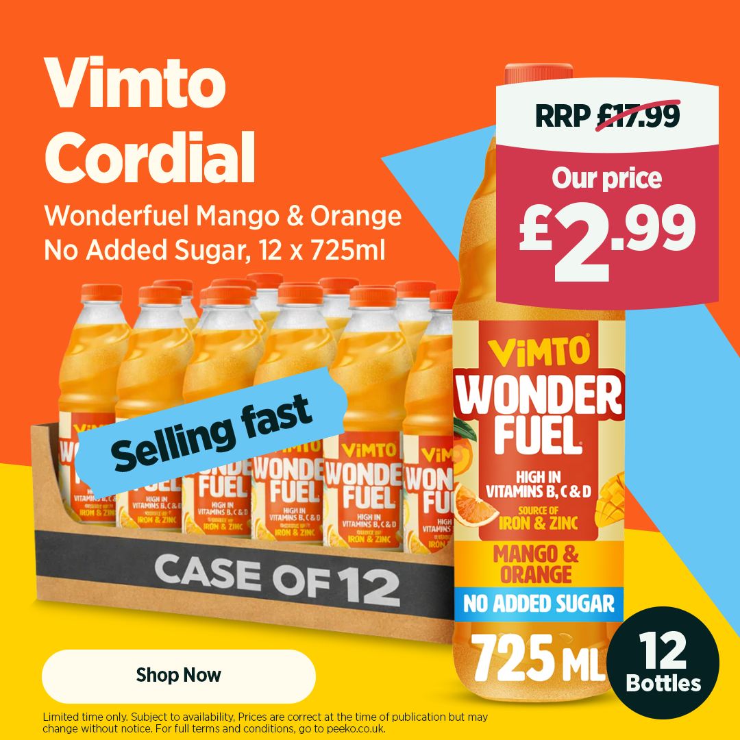 Vimto Wonderfuel Mango & Orange No Added Sugar Cordial 12 x 725ml