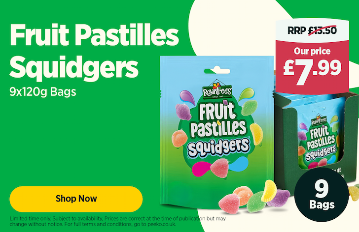 9 bags Fruit Pastilles Squidgers for £7.99