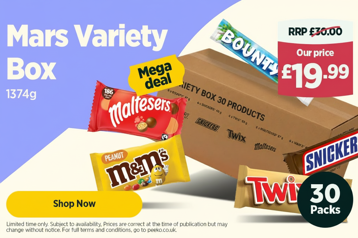 Mars Variety Box with 30 chocolate packs, on sale for £19.99