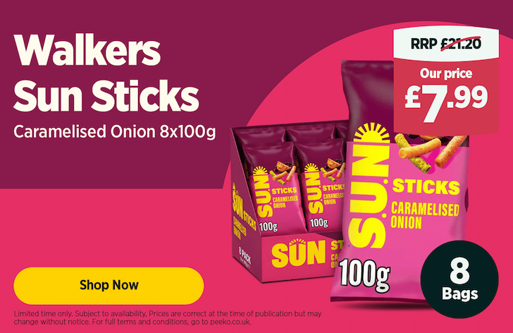 8 bags of Walkers sun sticks for £7.99
