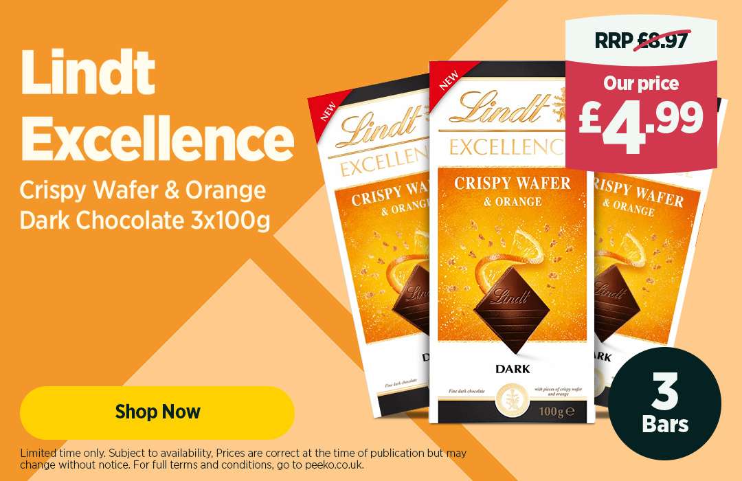 MULTIBUY Lindt Excellence Dark Chocolate Crispy Wafer & Orange - 3 For £4.99