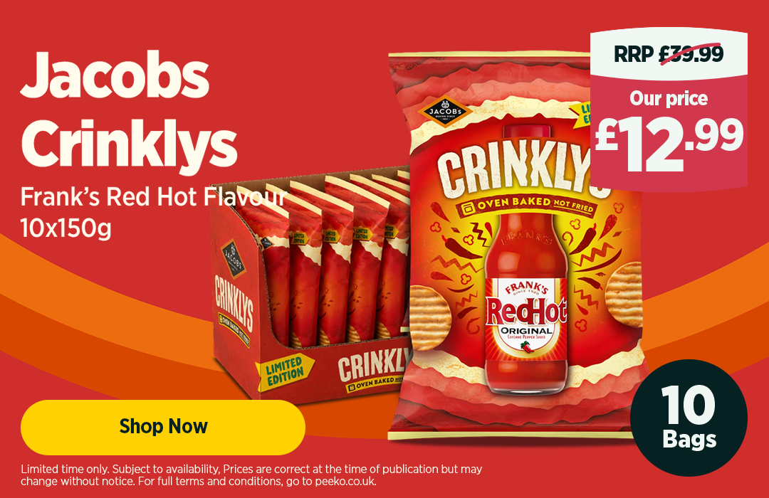 Jacob's Crinklys Franks Red Hot Original Baked Snacks Sharebag 10 x 150g