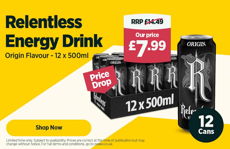 12 Relentless Energy Drinks for £7.99