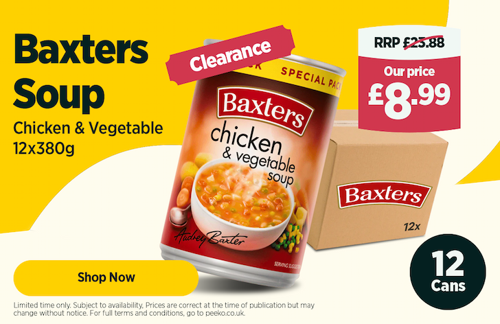 12 Baxters Chicken & Vegetable soup for £8.99