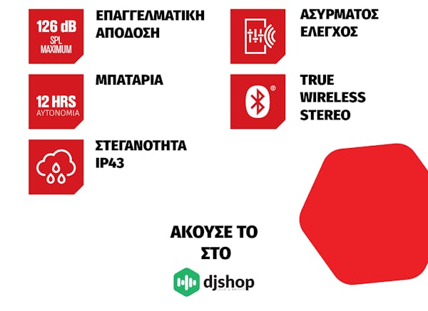 Επαγγελματική απόδοση 126dB maxSPL, Αυτονομία 12 ωρών, IP43, Ασύρματος έλεγχος