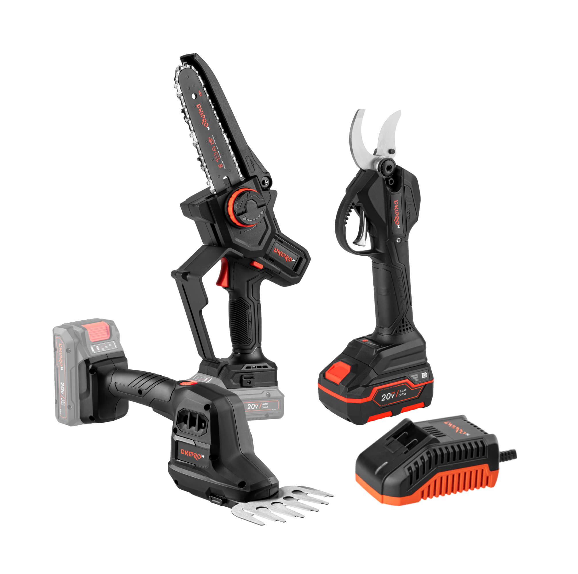 Міні ланцюгова пила Dnipro-M DMS-201BC + Секатор DPS-200BC ULTRA + Ножиці садові DGS-200 + Батарея BP-240 + Зарядний пристрій FC-230