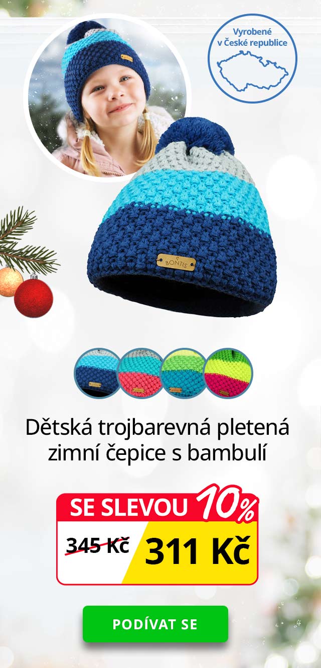 Dětská trojbarevná pletená zimní čepice s bambulí