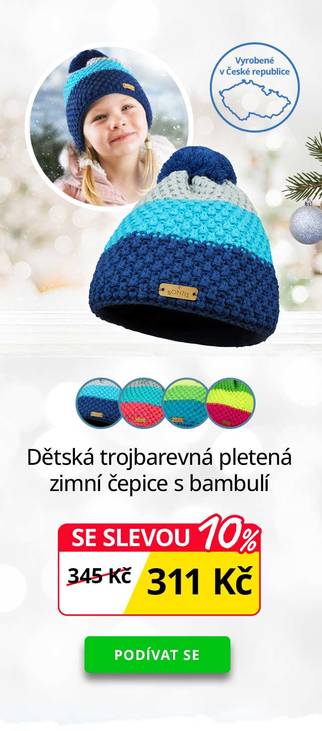 Dětská trojbarevná pletená zimní čepice s bambulí