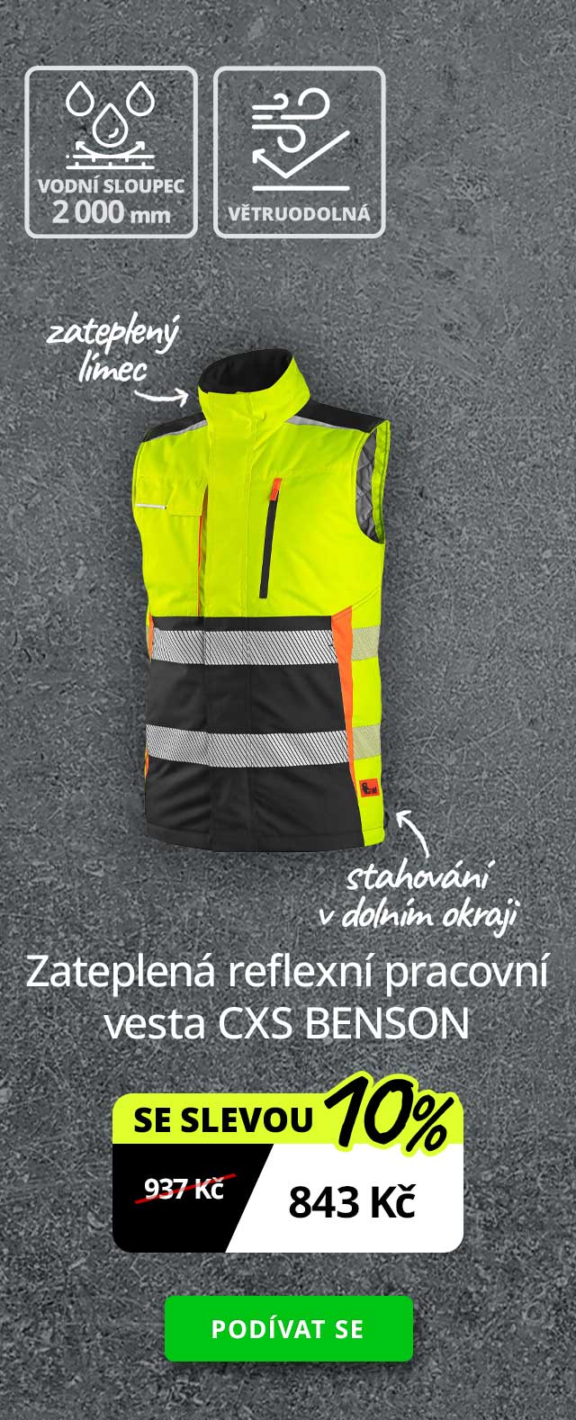 Zateplená reflexní pracovní vesta CXS BENSON