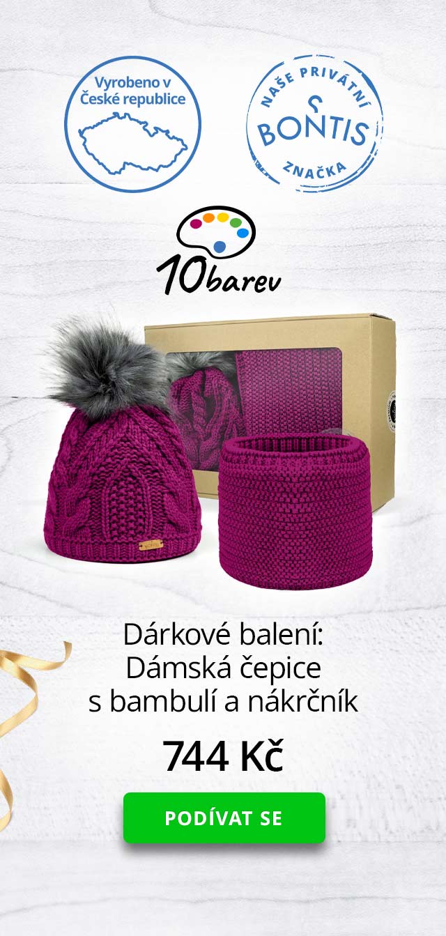 Dárkové balení: Dámská čepice s bambulí a nákrčník