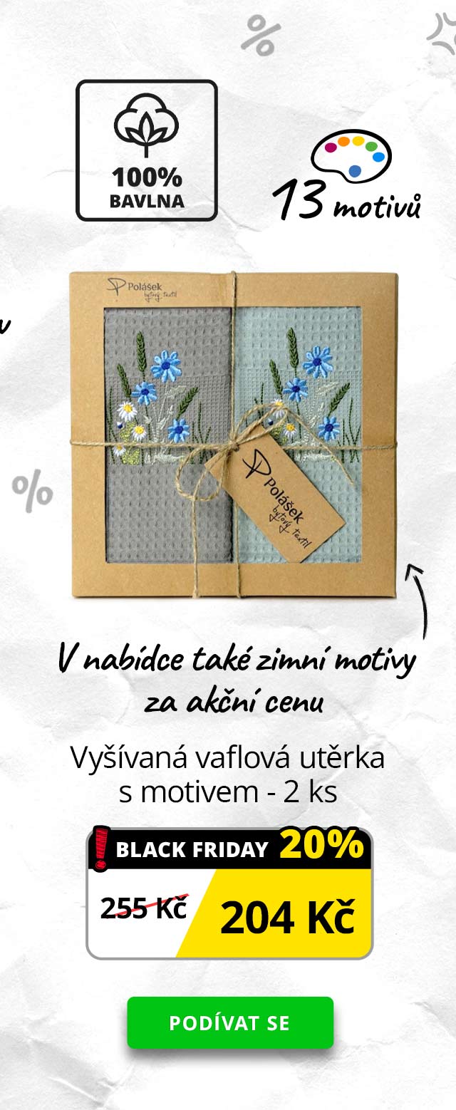 Vyšívaná vaflová utěrka s motivem - 2 ks