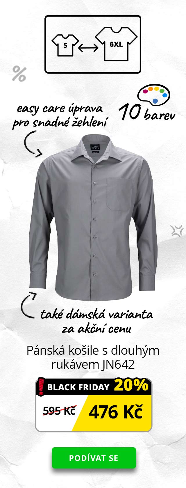 Pánská košile s dlouhým rukávem JN642