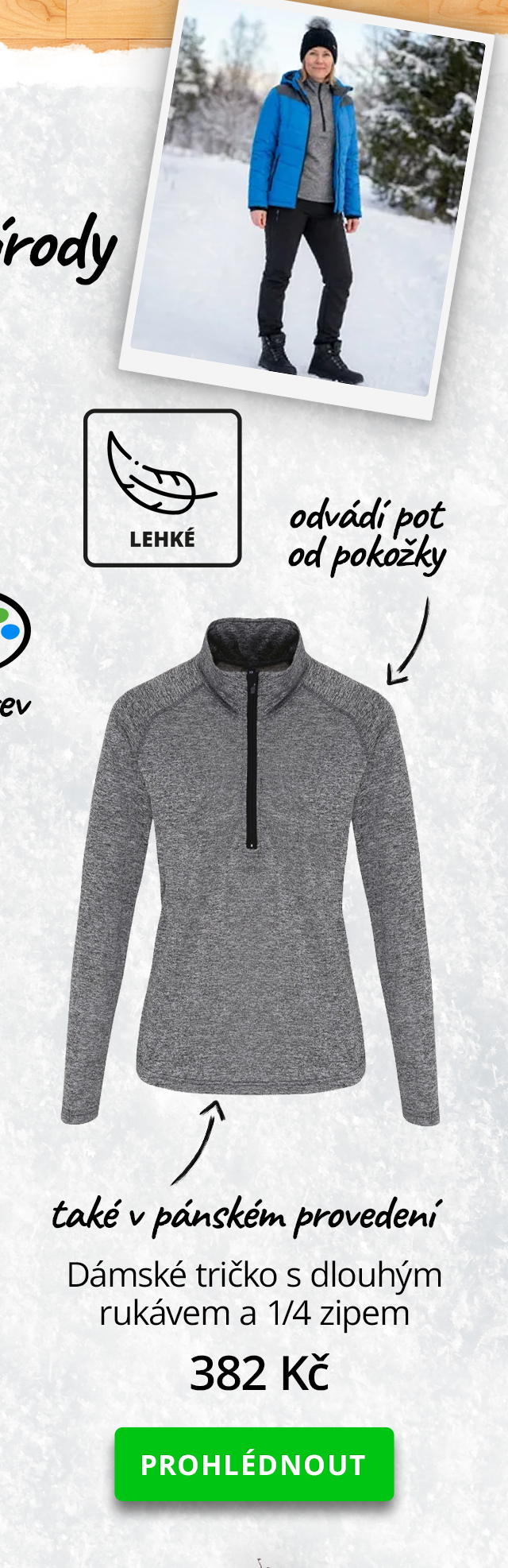  Dámské tričko s dlouhým rukávem a 1/4 zipem