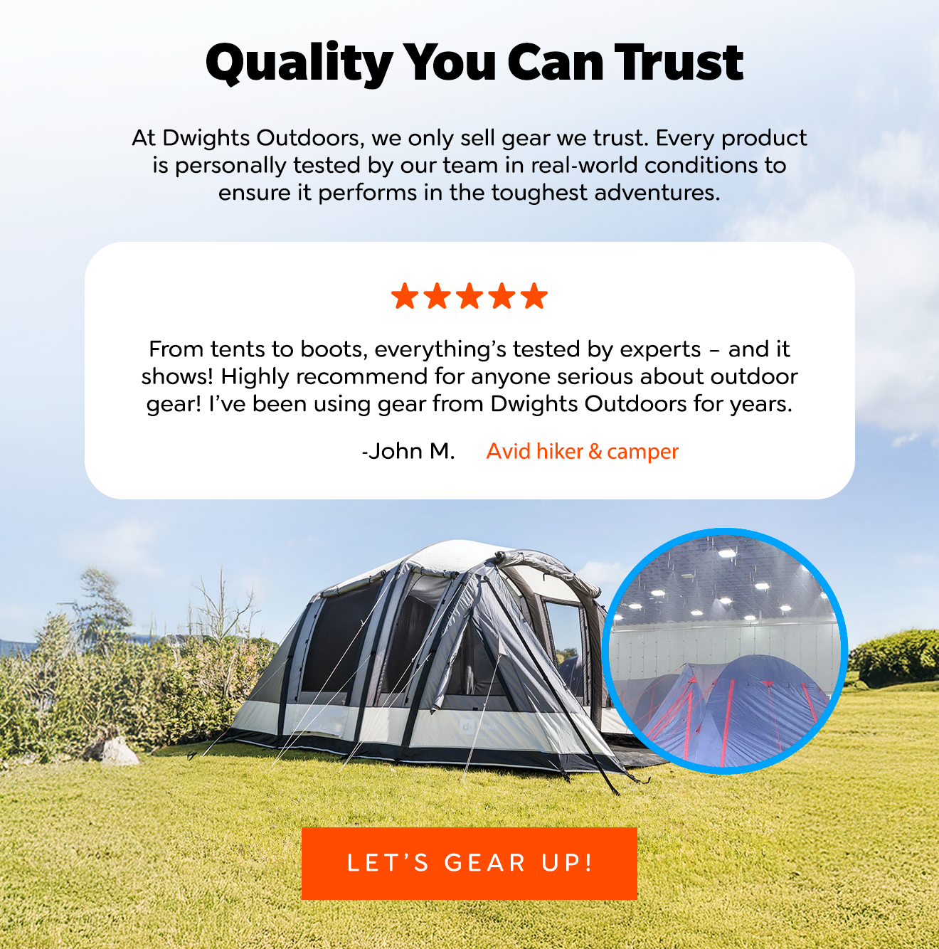 Quality You Can Trust At Dwights Outdoors, we only sell gear we trust. Every product is personally tested by our team in real-world conditions to ensure it performs in the toughest adventures. ⭐⭐⭐⭐⭐ From tents to boots, everything’s tested by experts – and it shows! Highly recommend for anyone serious about outdoor gear! I’ve been using gear from Dwights Outdoors for years. John M. Avid hiker & camper
