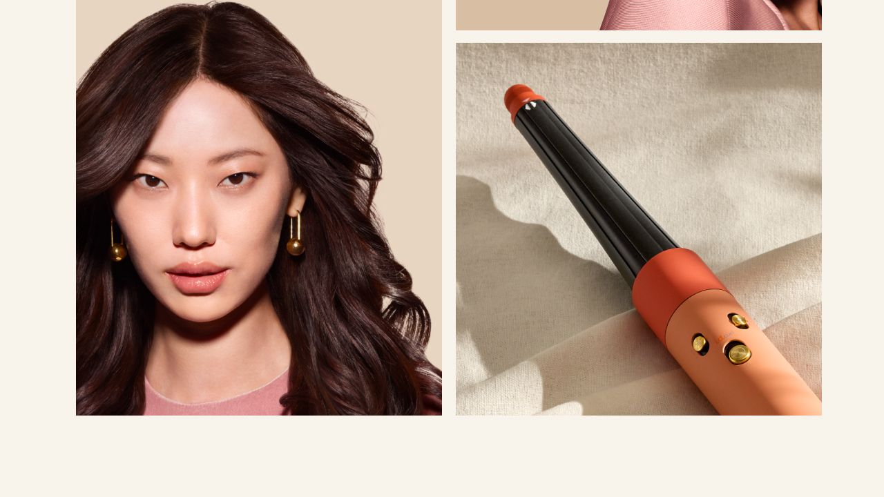 Een collage van Dyson Beauty-apparaten en modellen met perfect gestyled haar.