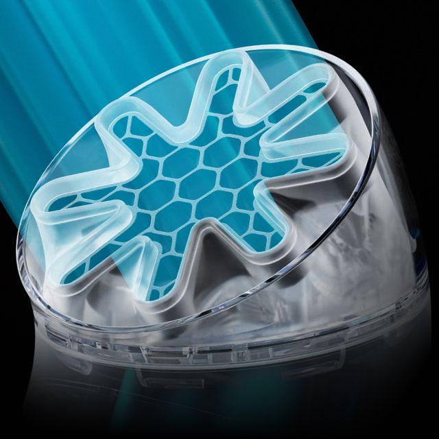 Het HushJet-mondstuk op de Dyson HushJet Mini Cool draagbare ventilator.