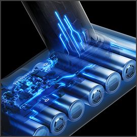 La potente batería de litio de siete celdas de la aspiradora Dyson V8 Cyclone.