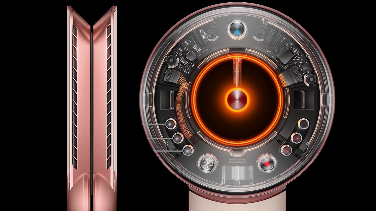 A selection of Dyson machines, including air purifiers, cordless vacuums and hair styling devices.