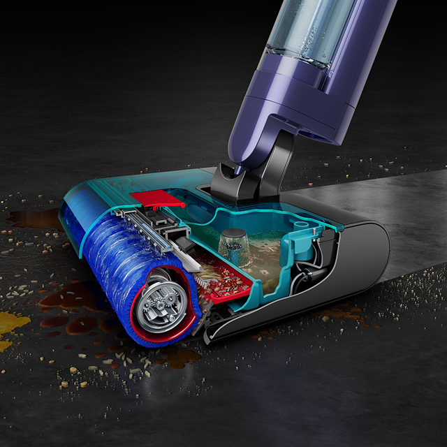 Corte transversal de la fregona eléctrica Dyson Clean+Wash Hygiene.