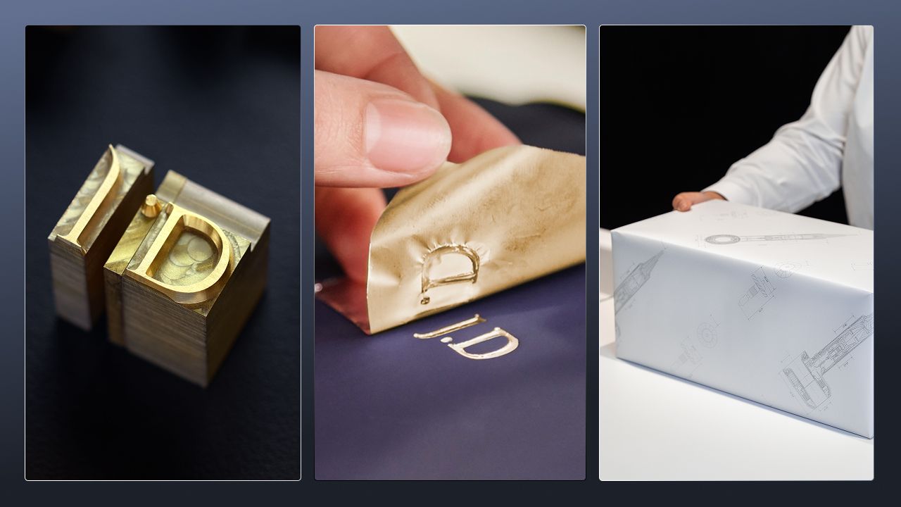 A Dyson Presentation case is debossed with a set of initials then gift wrapped.