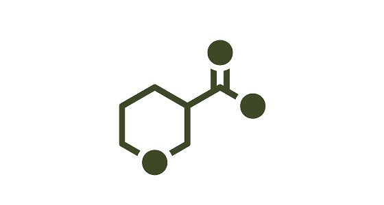 Círculo de aceite detrás del icono de una molécula de niacinamida.