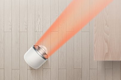 Dyson Hot+Cool HF1 Remote Link Pre-heat heater and cooling fan projects heated airflow in a room.