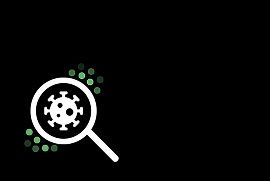 Icono que muestra una célula bacteriana vista a través de una lupa.