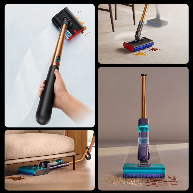 La fregona eléctrica Dyson Clean+Wash Hygiene friega suelos duros.