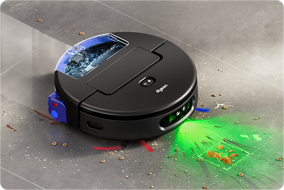 El robot aspirador y fregona Dyson Spot+Scrub Ai detecta y limpia derrames y manchas del suelo.