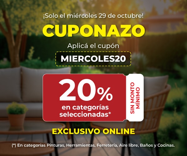 Cuponazo ¡Solo el miércoles 29 de octubre! Aplicá el cupón MIERCOLES20