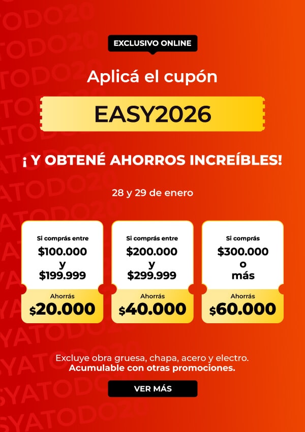 Aplicá el cupón EASY2026 ¡y obtené ahorros increíbles! - 28 y 29 de enero.
