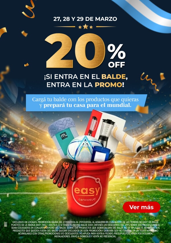 27, 28 y 29 de marzo - 20% off - ¡Si entra en el balde, entra en la promo!