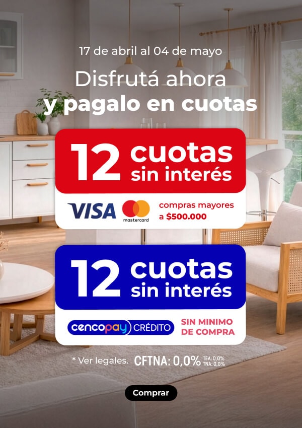 17 de abril al 04 de mayo - 12 cuotas sin interés con visa y mastercard