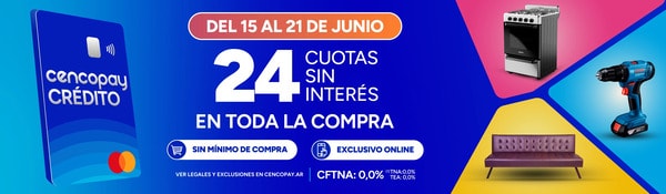 Del 15 al 21 de junio - 24 cuotas sin interés en toda la compra con Cencopay