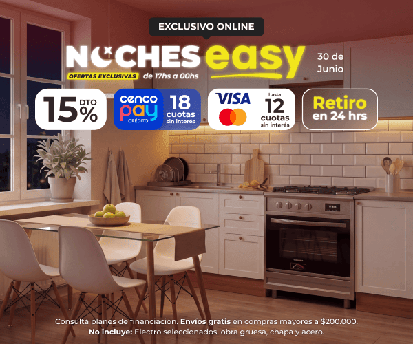 Solo por Hoy Nocturno 30 de Junio - 15% OFF, 18 Cuotas sin interés con Cencopay y 12 Cuotas sin interés con Visa y Mastercard con retiro en 24 horas