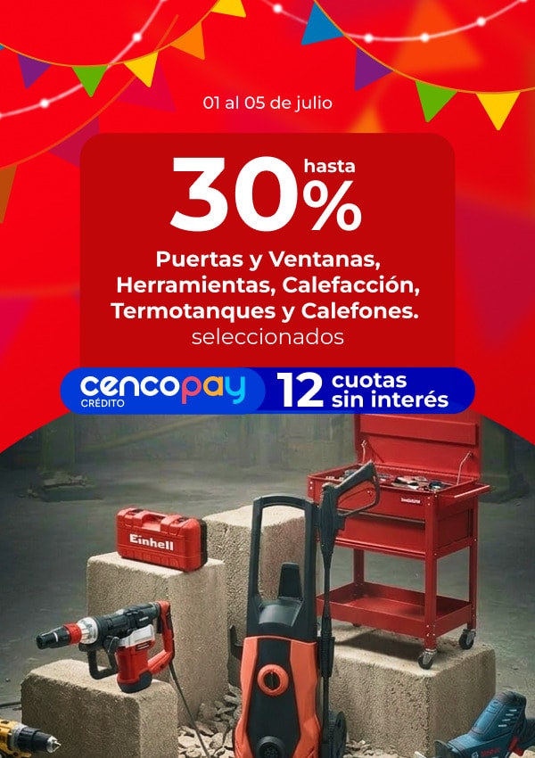 Feria de Descuentos - 1 al 5 de julio - Hasta 30% en puertas y ventanas, herramientas, calefacción, termotanques y calefones