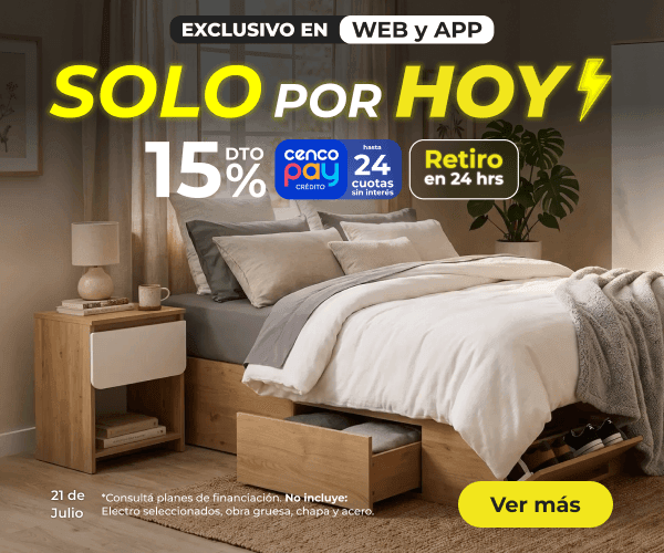Solo por Hoy - 21 de Julio - 15% OFF, 24 Cuotas sin interés con Cencopay con retiro en 24 horas