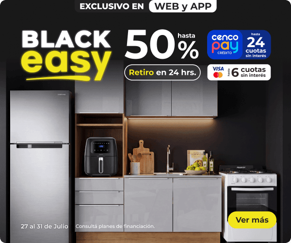 Black Easy - 27 al 31 de Julio - Hasta 50% OFF, 24 Cuotas sin interés con Cencopay y 6 cuotas sin interés con Visa y Mastercard con retiro en 24 horas
