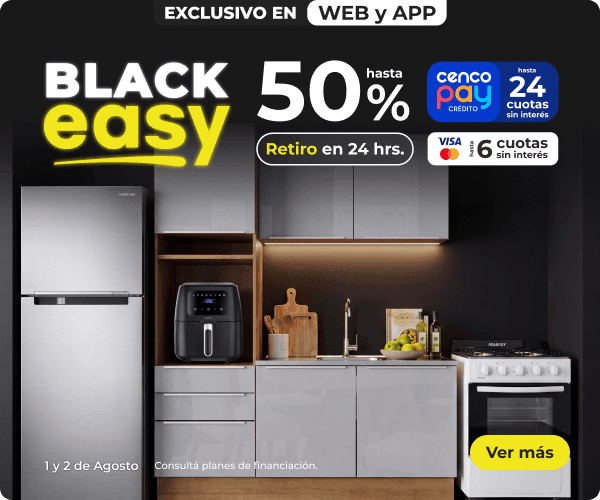 Black Easy - 1 al 2 de agosto - Hasta 50% OFF, 24 Cuotas sin interés con Cencopay y 6 cuotas sin interés con Visa y Mastercard con retiro en 24 horas