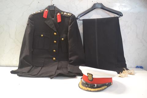 A Royal Marines Dress Uniform Consisting Of Hat, Jacket And Trousers