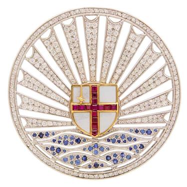 A Unique 18ct Diamond, Sapphire and Ruby Set City of London Brooch