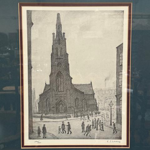 Lawrence Stephen Lowry Ra (1887 - 1976) "St Simons Church" With Figures in the Foreground, Artist Signed, Limited Edition Print 264/300